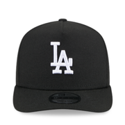 Front of Los Angeles Dodgers LA 9FIFTY A-Frame Curved Black White Snapback Hat
