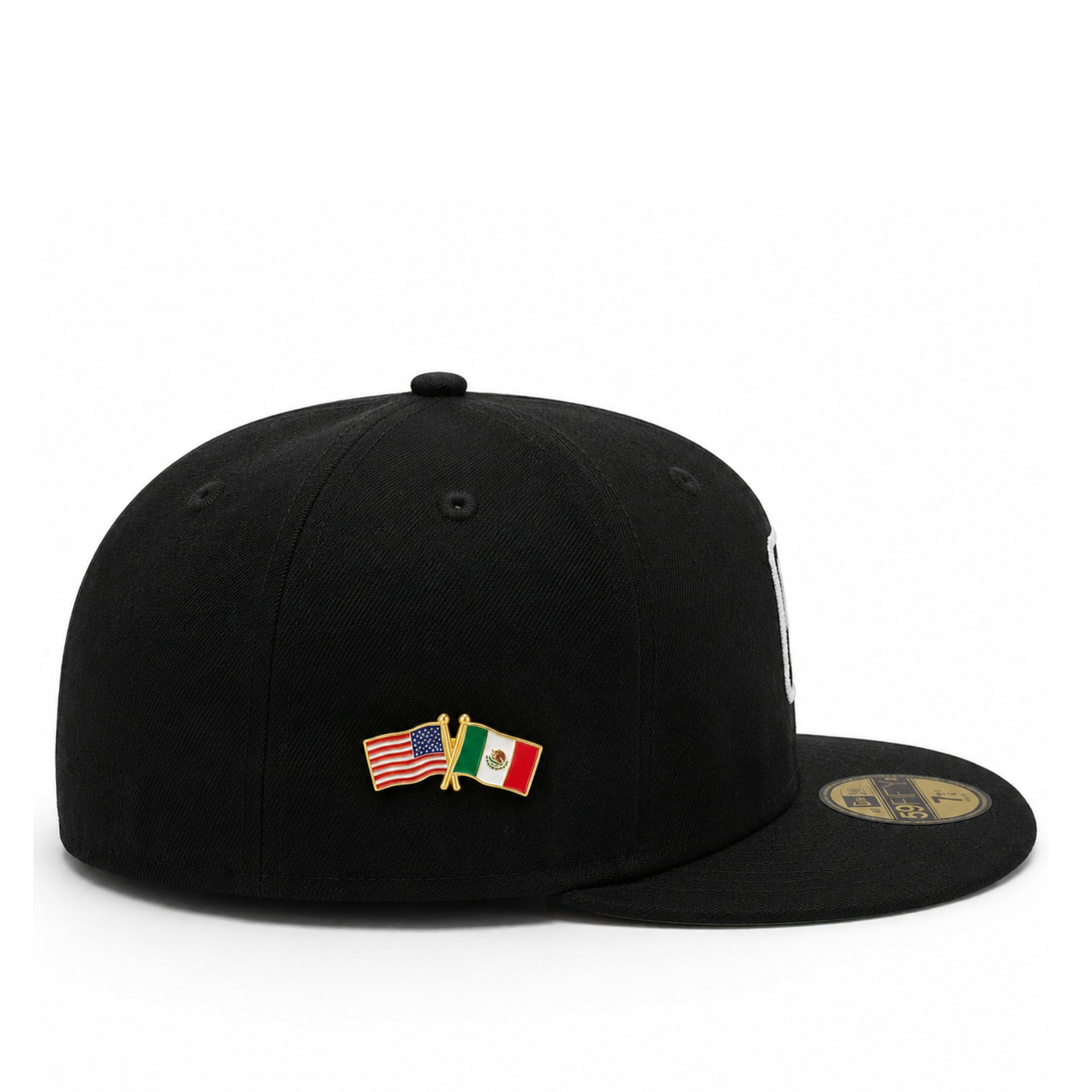 USA & Mexico Crossed Flag Hat Pin on the hat view 
