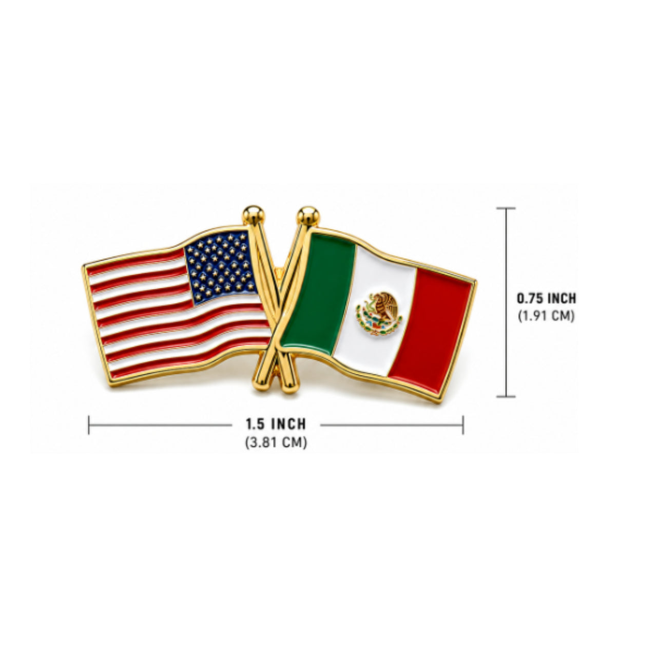 USA & Mexico Crossed Flag Hat Pin size view