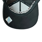 the under visor of goorin bros suede rooster cock black trucker snapback hat