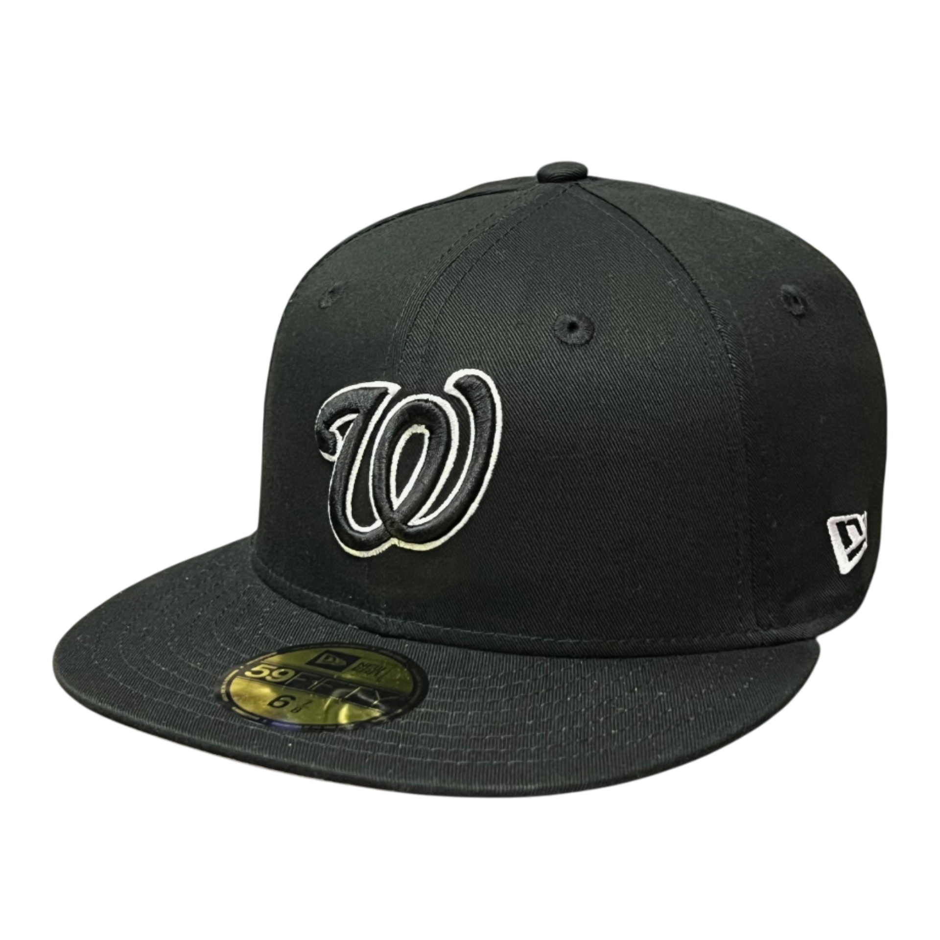 Washington Nationals Black White Outline 59FIFTY Fitted Hat