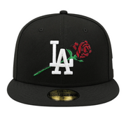 Front View of New Era Los Angeles Dodgers Black Rose Edition 59FIFTY Fitted Hat