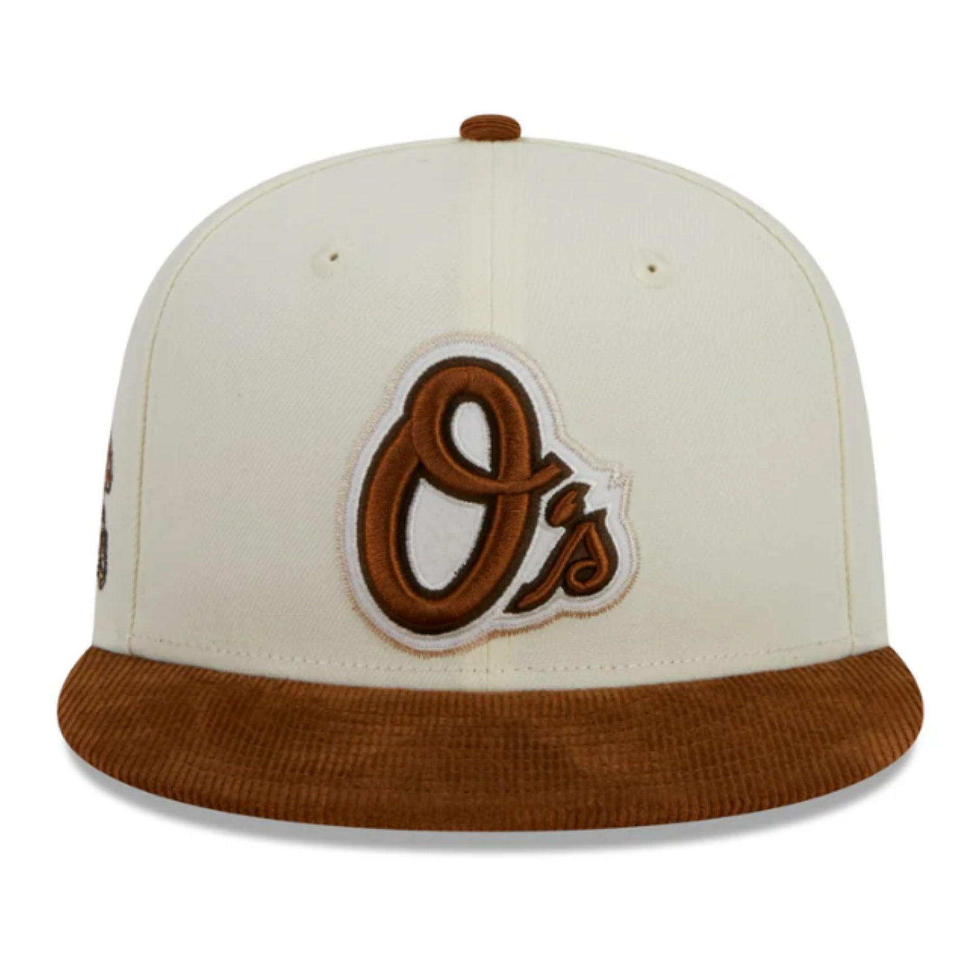 Cream Baltimore Orioles O's Corduroy Visor New Era Fitted Hat