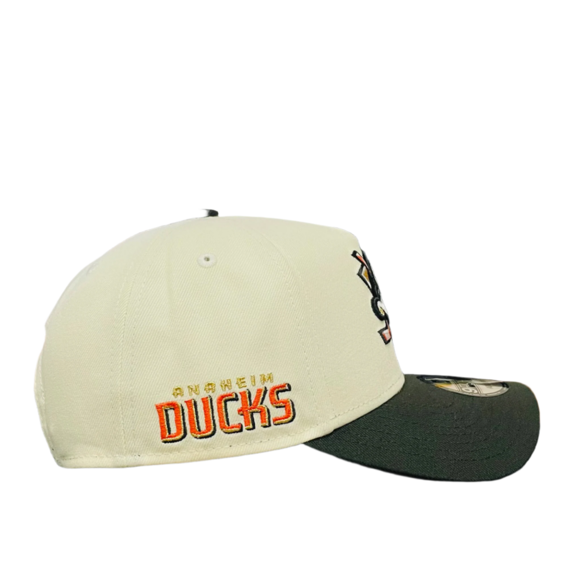 Side of Anaheim Ducks Chrome Black 9FORTY A-Frame Snapback Hat