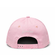 back view of Youth New York Yankees Pink 9FIFTY Snapback Cap with white embroidered NY logo and flat visor.