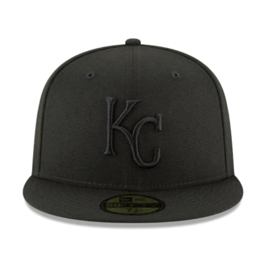 New Era Kansas City Royals KC Black on Black 59FIFTY Fitted Hat Front