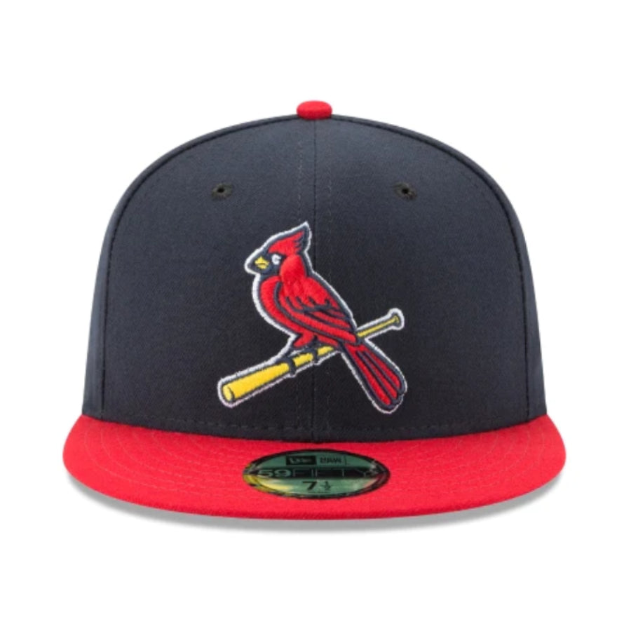 Front View of New Era St. Louis Cardinals Bird Cooperstown Collection Navy Red 2 Tone 59FIFTY Fitted Hat
