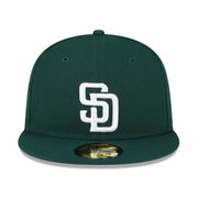 front view of New Era Color Pack San Diego Padres SD Green 59FIFTY Fitted Hat with White SD Logo