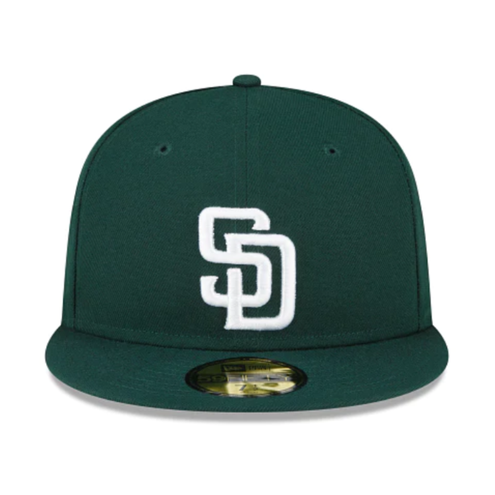 front view of New Era Color Pack San Diego Padres SD Green 59FIFTY Fitted Hat with White SD Logo